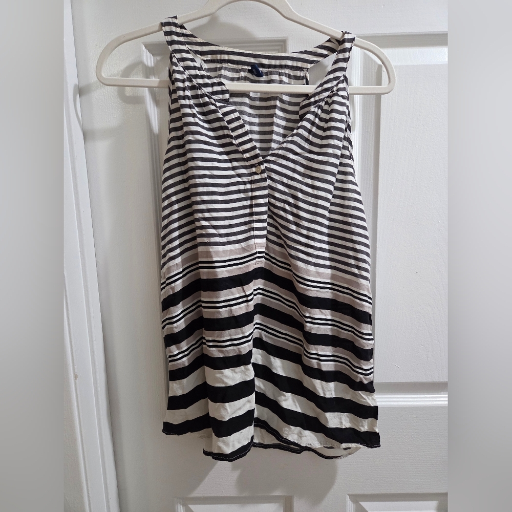 Old Navy Black, White, & Beige Striped Sleeveless Top